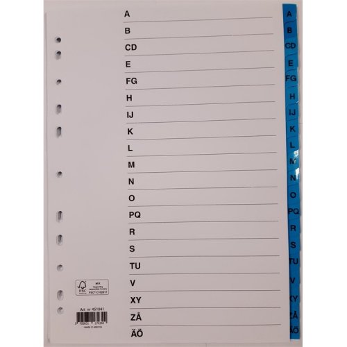 Aakkosvälilehti A4 A-Ö PP valkoinen, hinta 0,89€