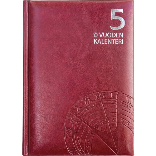 Ajasto 5 vuoden kalenteri päiväämätön viininpunainen 148 x 210mm, hinta 37,79€