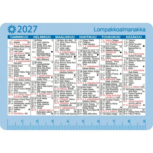 Ajasto lompakkoalmanakka 2027 vuosikalenteri 100 x 70mm, hinta 1,54€