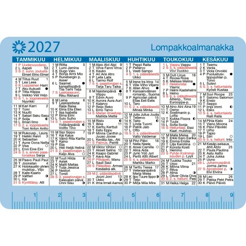 Ajasto lompakkoalmanakka 2027 vuosikalenteri 100 x 70mm, hinta 1,54€