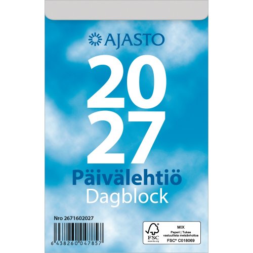 Seinäkalenteri 2027 Ajasto päivälehtiö 83 x 128mm, hinta 13,67€