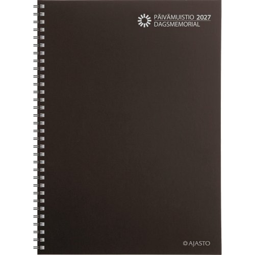Pöytäkalenteri 2027 Ajasto päivämuistio kierresidottu musta 210 x 297mm, hinta 13,44€