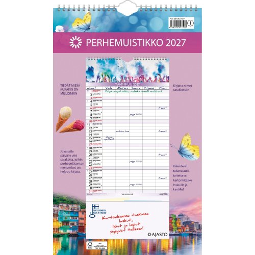 Seinäkalenteri 2027 Ajasto perhemuistikko 250 x 415mm, hinta 10,10€