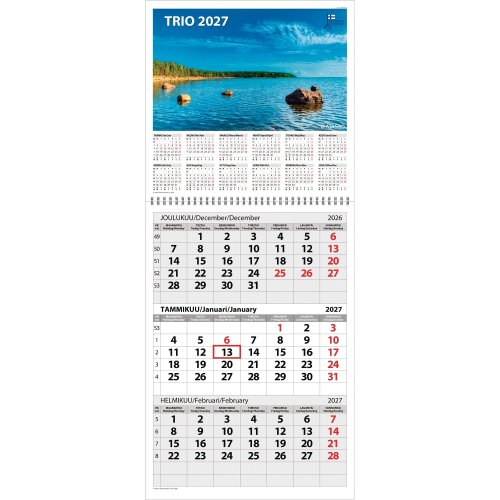 Seinäkalenteri 2027 Ajasto trio 290 x 415mm, hinta 19,21€