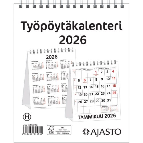 Ajasto työpöytäkalenteri 2026, hinta 9,57€