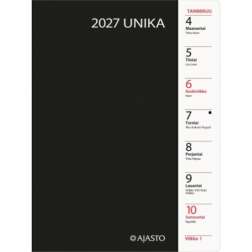Pöytäkalenteri 2027 Ajasto unika musta 148 x 210mm, hinta 21,67€