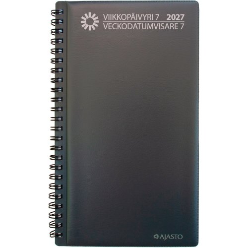 Viikkopäivyri 2027 Ajasto 7 pöytäkalenteri tummanharmaa 120 x 210mm, hinta 12,29€