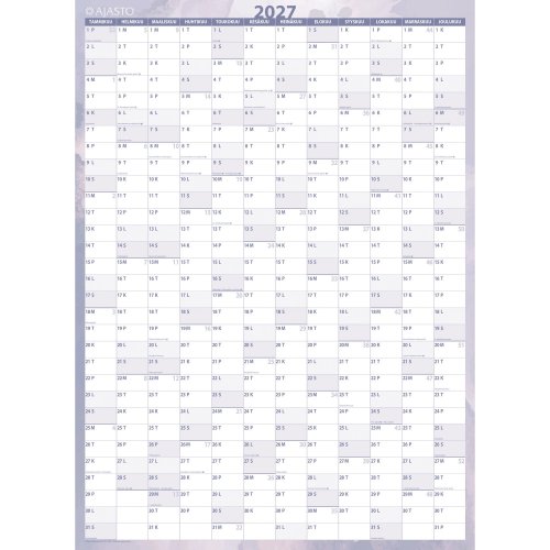 Seinäkalenteri 2027 Ajasto yhdellä silmäyksellä 400 x 550 mm, hinta 11,90€