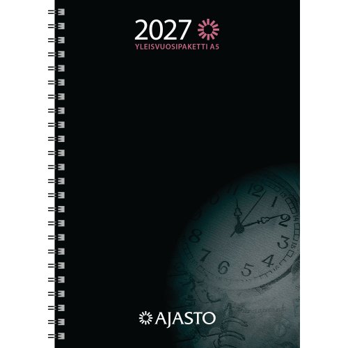 Ajasto yleisvuosipaketti a5 2027 musta 148 x 210mm, hinta 17,21€