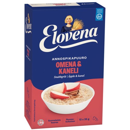 Annospikapuuro Elovena Omena-Kaneli 12 x 35 g, hinta 7,14€