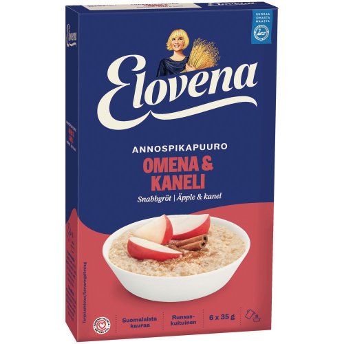 Annospikapuuro Elovena omena-kaneli 35g 6kpl, hinta 4,44€