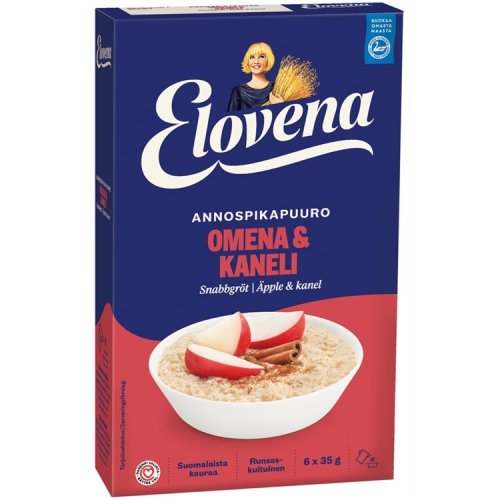 Annospikapuuro Elovena omena-kaneli 6x35g, hinta 4,08€
