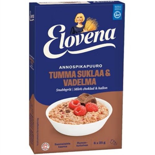Annospikapuuro Tumma Suklaa Elovena & vadelma 6 kpl, hinta 4,11€