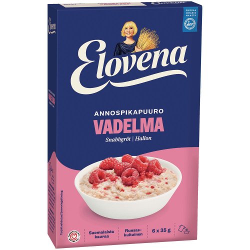 Annospikapuuro Elovena vadelma 35 g 6kpl, hinta 4,44€