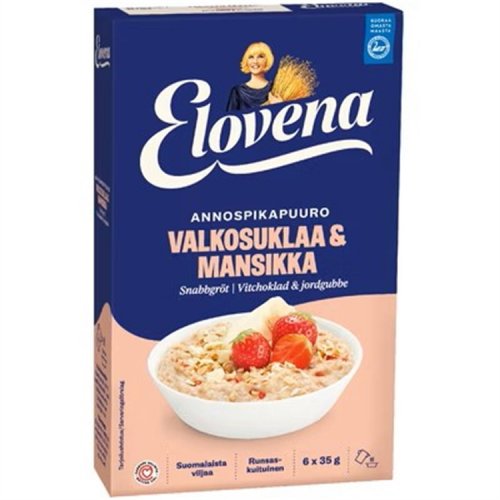Annospikapuuro Elovena valkosuklaa-mansikka 6 kpl, hinta 3,98€