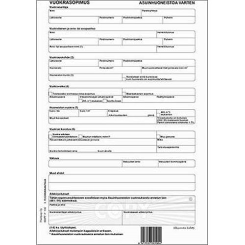 Asuinhuoneiston Vuokrasopimus Plastipap P100 A4/50, hinta 1,05€