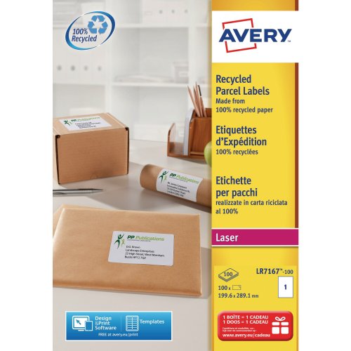 Lasertarra Avery lr7167 kierrätetty 199,6x289,1mm 100kpl, hinta 49,73€
