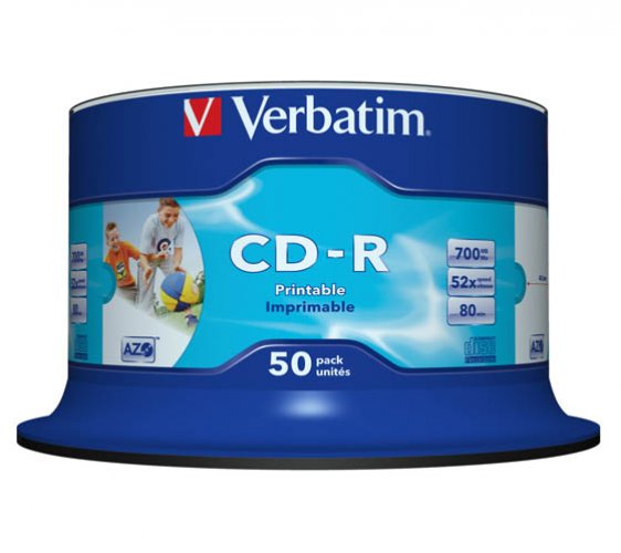 Cd-r-levy Verbatim Wide Inkjet Printable 700 MB 52x /50, hinta 0,40€