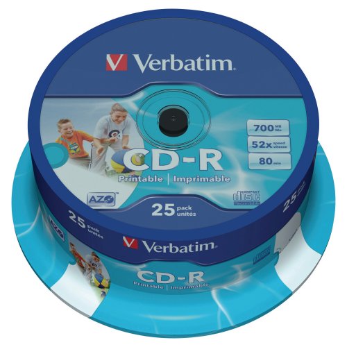 Cd-r Verbatim 80min 700mb 52x tulostettava spindle 25kpl, hinta 17,13€