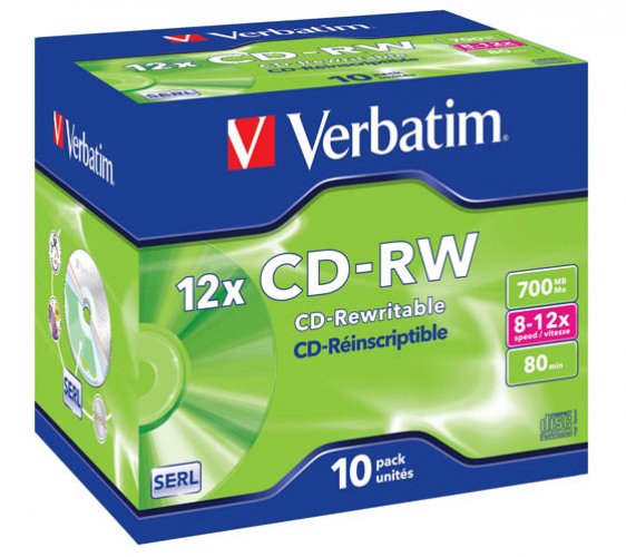 Cd-rw-levy Verbatim 700 MB 12x jewelcase, hinta 1,52€