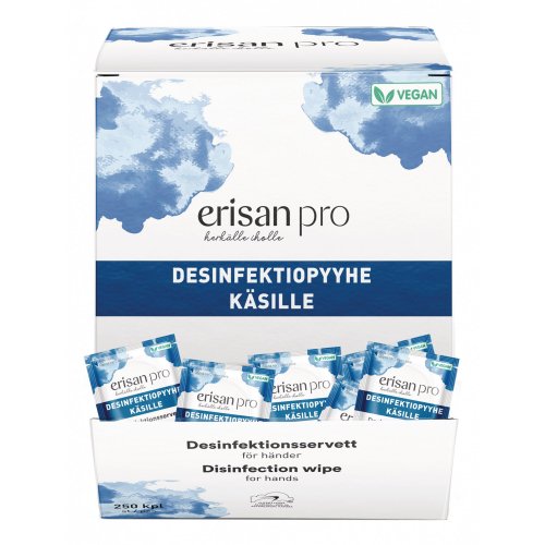 Desinfektiopyyhe Erisan pro käsille 19,5x19,5cm 250kpl, hinta 119,67€