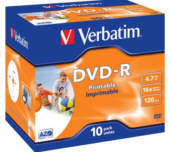 Dvd-r Verbatim Wide Inkjet Printable 4,7 GB 16x jewelcase, hinta 0,98€