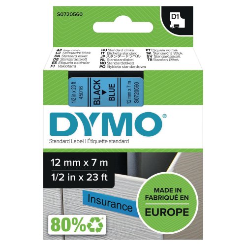 Dymo D1 Teippi 12mm x 7m musta/sininen, hinta 16,97€