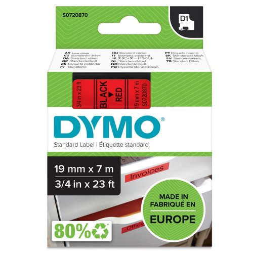 Dymo D1 Teippi 19 mm punainen/musta, hinta 29,10€
