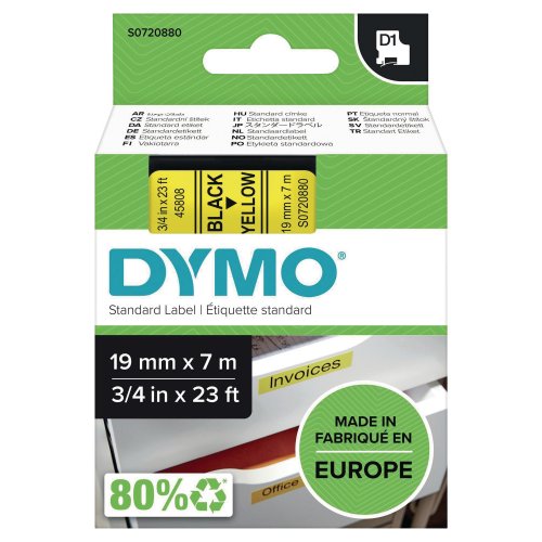 Dymo D1 Teippi 19mm x 7m musta/keltainen, hinta 22,50€