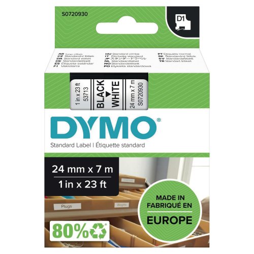Dymo D1 Teippi 24mm x 7m musta/valkoinen, hinta 30,80€