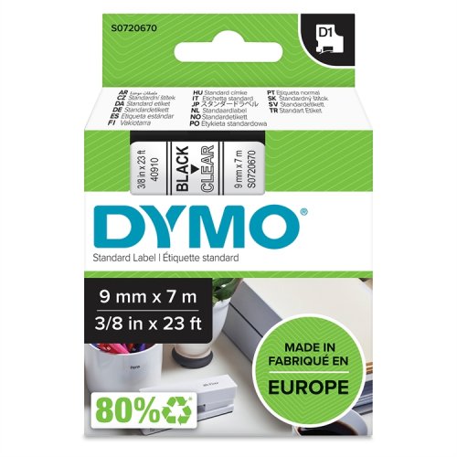 Dymo D1 Teippi 40910 9 mm kirkas/musta, hinta 20,02€