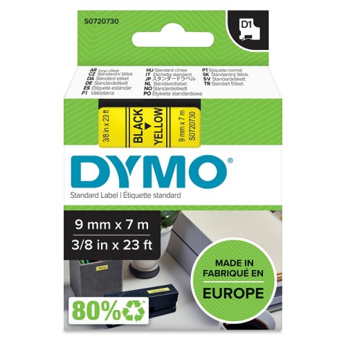 Dymo D1 Teippi 40918 9 mm keltainen/musta, hinta 20,02€