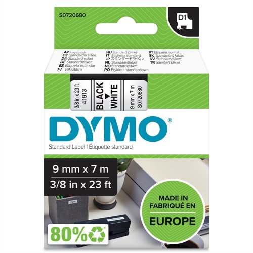 Dymo D1 Teippi 40913 9 mm valkoinen/musta, hinta 20,02€