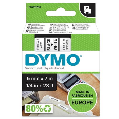 Dymo D1 Teippi 43613 6 mm valkoinen/musta, hinta 18,66€