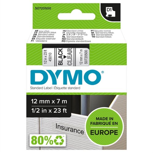 Dymo D1 Teippi 45010 12 mm kirkas/musta, hinta 21,36€