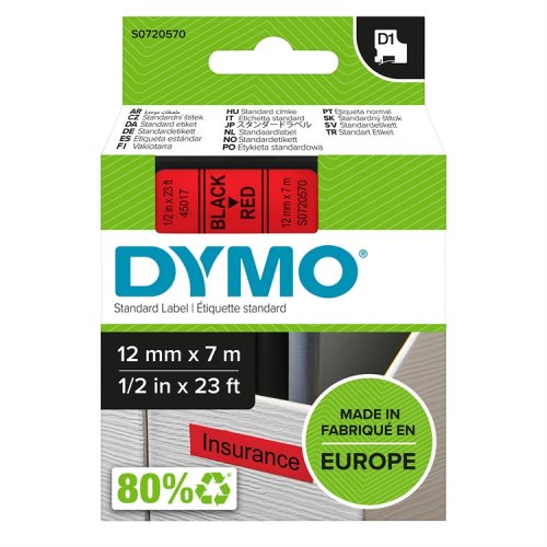 Dymo D1 Teippi 45017 12 mm punainen/musta, hinta 21,36€