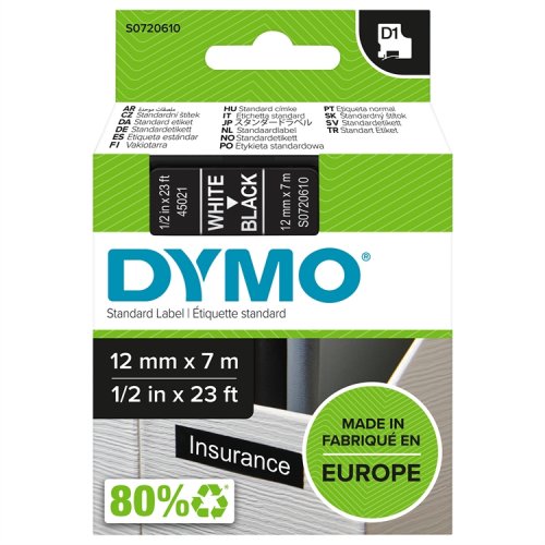 Dymo D1 Teippi 45021 12 mm musta/valkoinen, hinta 21,36€