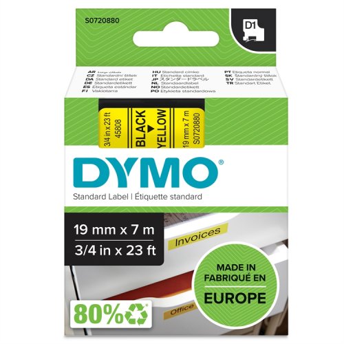 Dymo D1 Teippi 45808 19 mm keltainen/musta, hinta 27,31€