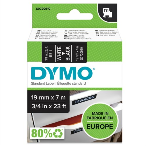 Dymo D1 Teippi 45811 19 mm musta/valkoinen, hinta 27,31€