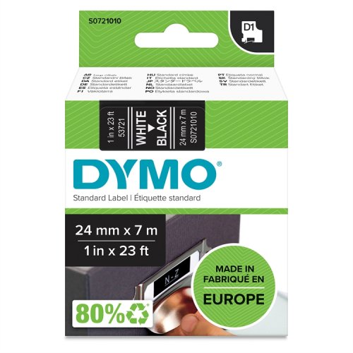 Dymo D1 Teippi 53721 24 mm musta/valkoinen, hinta 31,58€