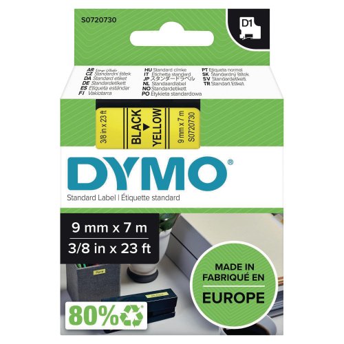 Dymo D1 Teippi 9mm x 7m musta/keltainen, hinta 15,34€