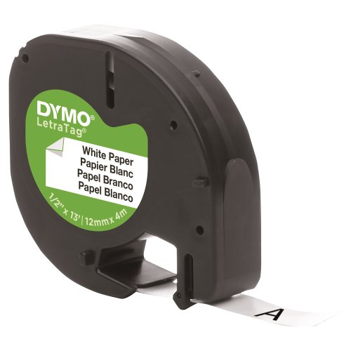 Dymo Letratag Nauha 12 mm x 4 m paperi musta/valkoinen, hinta 9,47€