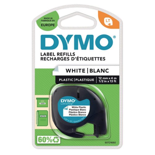 Dymo Letratag Nauha 12mm x 4m muovi valkoinen, hinta 9,59€