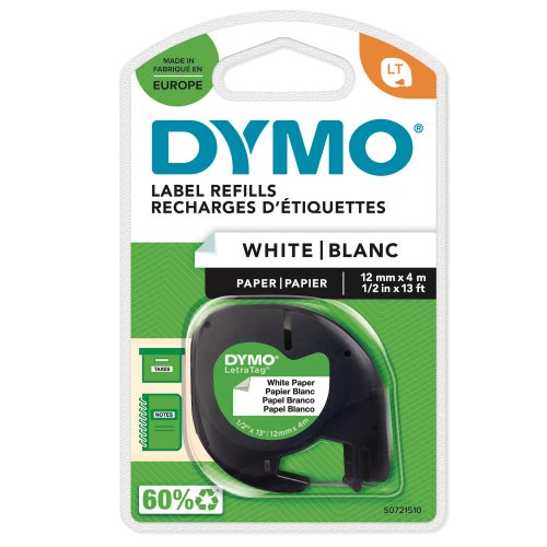 Dymo Letratag Nauha 12mm x 4m paperi valkoinen, hinta 7,22€