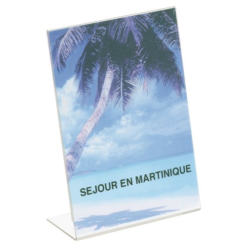 2520658 Esiteteline L-malli A5 on pöydälle sopiva tyylikäs ja edullinen esiteteline esimerkiksi ruokalistoille ja mainoksille. Erittäin edullinen hinta hyvälle esitetelineelle.