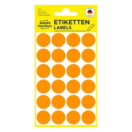 Etiketti Avery 3173 ø 18 mm pyöreä oranssi /96, hinta 1,52€