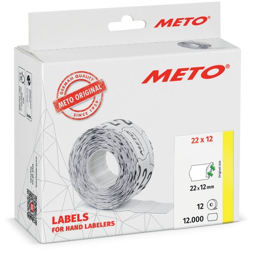 Hintaetikettirulla Meto 22x12mm irtoava valkoinen 1000 etik/rll, hinta 24,43€