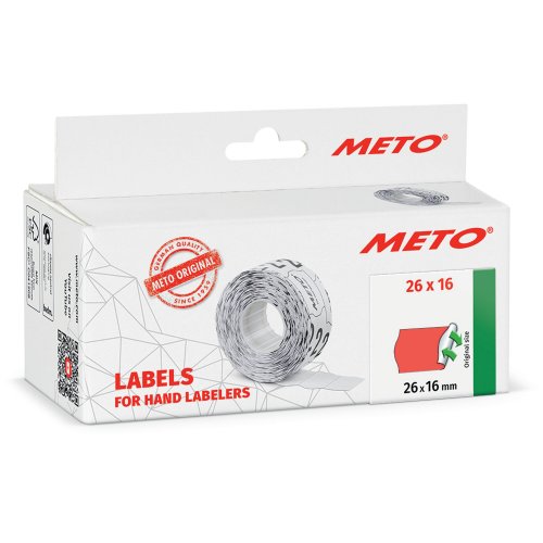 Hintaetikettirulla Meto 26x16mm irtoava punainen 1000 etik/rll, hinta 19,55€