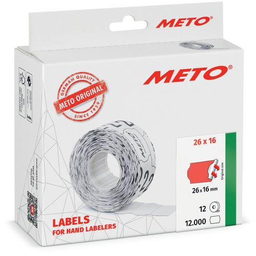 Hintaetikettirulla Meto 26x16mm pysyvä punainen 1000 etik/rll, hinta 27,67€