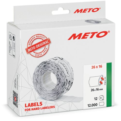 Hintaetikettirulla Meto 26x16mm pysyvä valkoinen 1000 etik/rll, hinta 24,43€